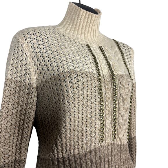 Moda INternational Chain Accent Sweater Dress Sheath Long Sleeve Tan - S - Picture 2 of 12